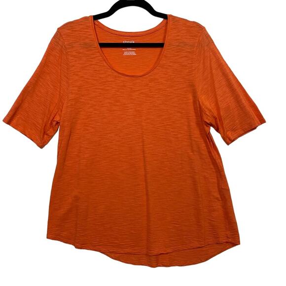 Chico's Ultimate Tee Orange Scoop Neck Hi-Lo Top Size Large - Picture 1 of 5